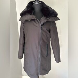 New Sam Edelman Asym Stretch Faux Fur Parka coat jacket SMALL Water Resistant